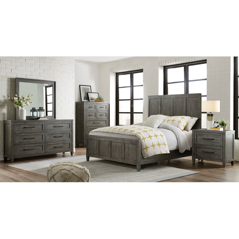 Martin Svensson Home Napa Solid Wood 2 Drawer Gray Nightstand with USB
