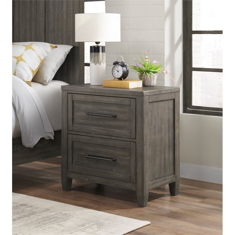 Martin Svensson Home Napa Solid Wood 2 Drawer Gray Nightstand w/USB & Lock