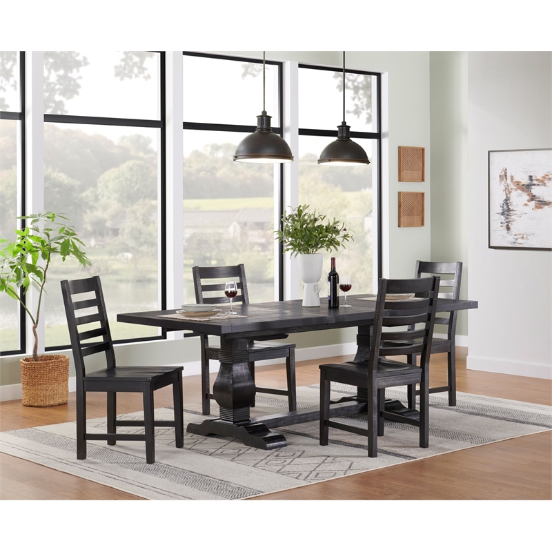 Martin Svensson Home Napa Solid Wood Black Trestle Table w/Extendable Leaf