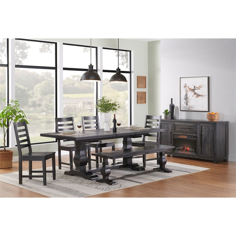 Martin Svensson Home Napa Solid Wood Black Dining Server with Fireplace