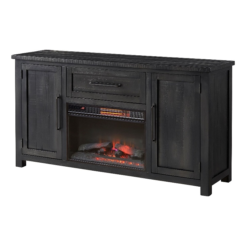 Martin Svensson Home Napa Solid Wood Black Dining Server with Fireplace