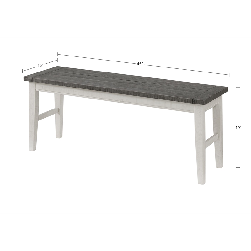 Monterey Solid Wood White Stain and Gray Dining Bench