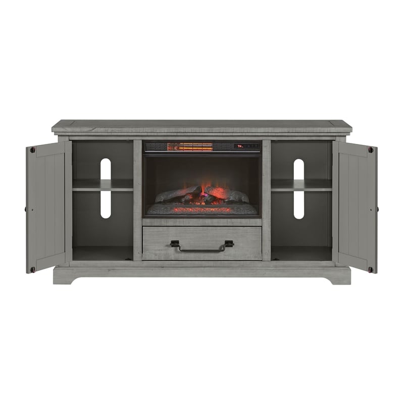 Beach House Solid Wood Dove Gray TV Stand with Electric Fireplace