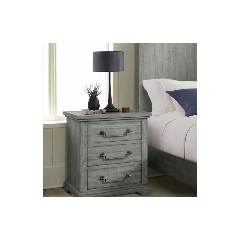 Beach House Solid Wood Dove Gray 2 Drawer Nightstand with Security Lock
