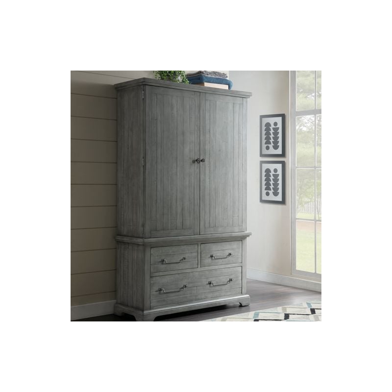 Beach House Solid Wood Dove Gray 3 Drawer Armoire