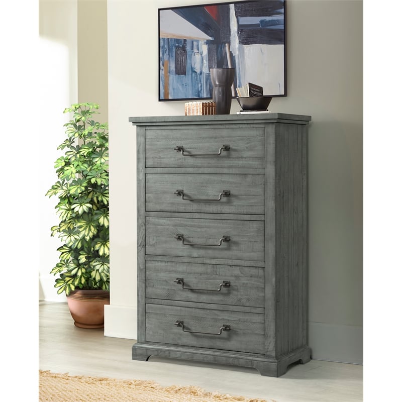 Beach House Dove Gray Solid Wood 5-Drawer Chest