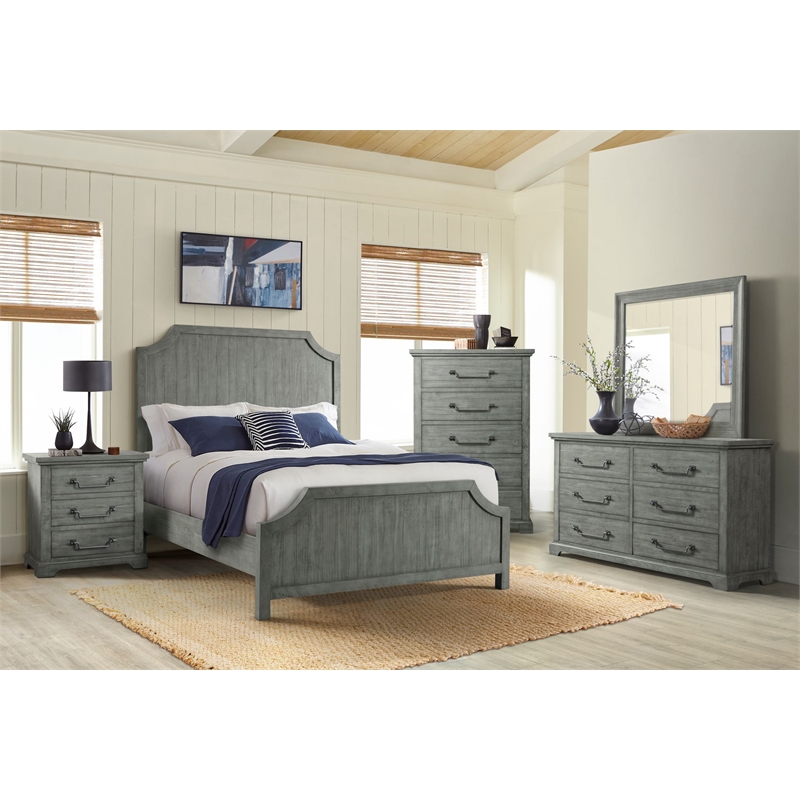 Beach House Solid Wood Dove Gray Queen Panel Bed
