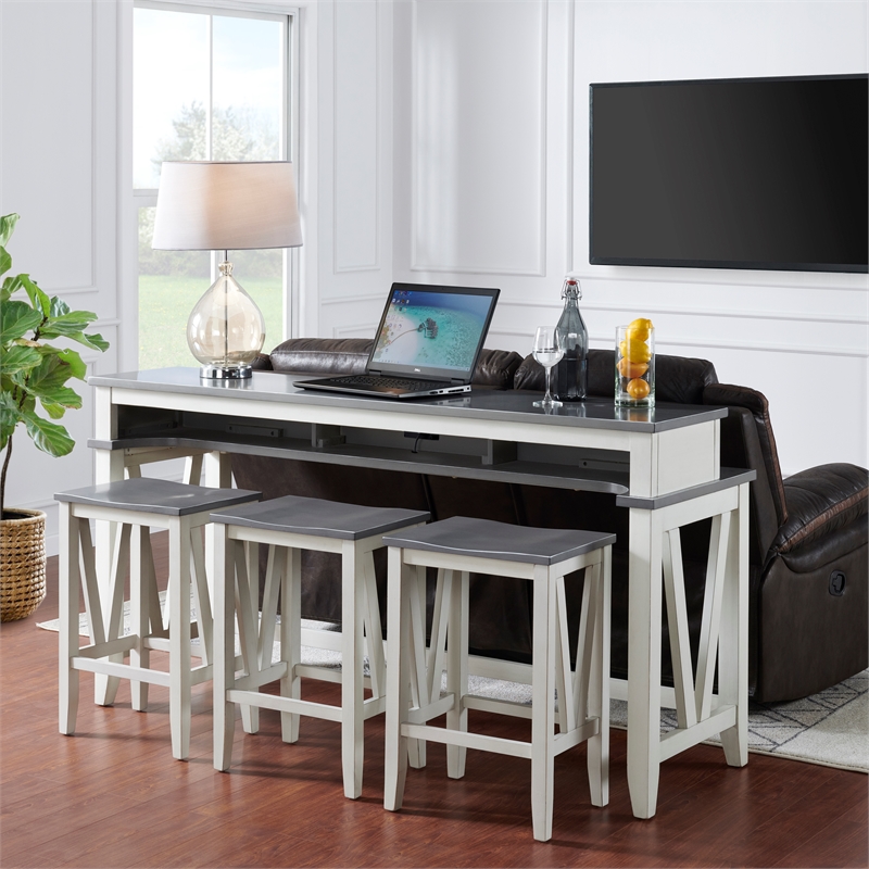 Del Mar Antique White and Gray Console Bar Table and Stool Set