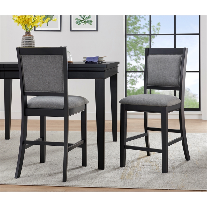Del Mar Black and Grey Linen Counter Height Chair (Set of 2)