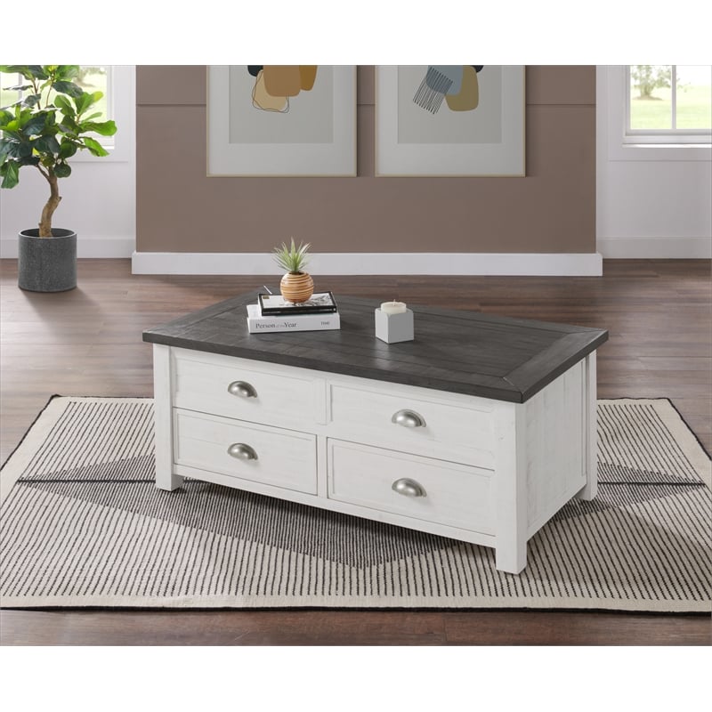 Martin Svensson Home Monterey Solid Wood Lift Top Coffee Table White and Gray