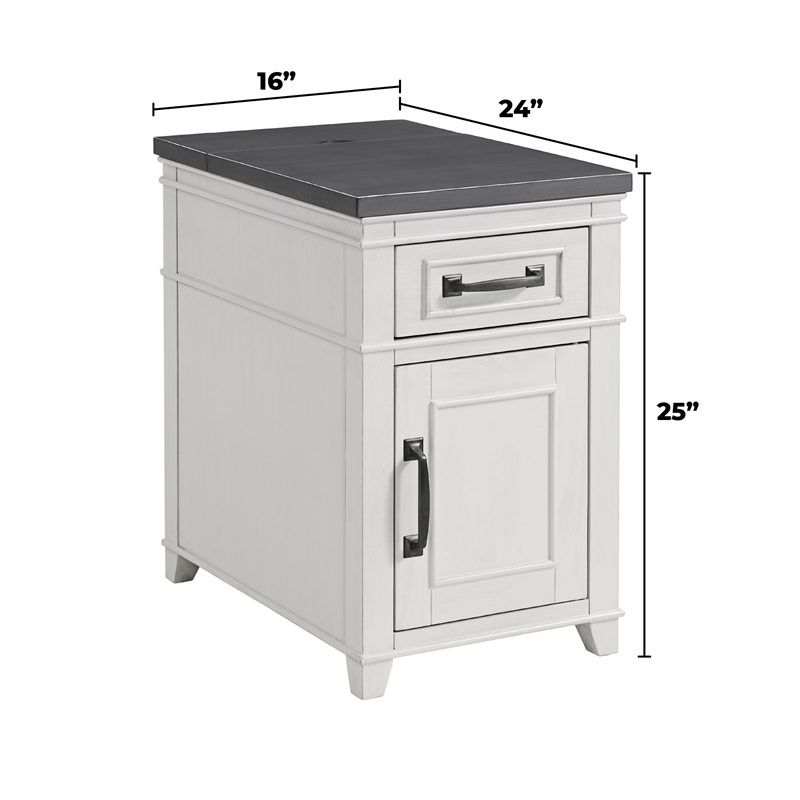 Martin Svensson Home Del Mar Chairside Table with Power Antique White and Gray