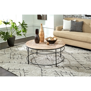 Fenway 38&quot Mango Solid Wood and Metal Round Coffee Table