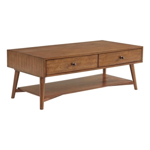 Mid-Century Modern 48&quot 2-Drawer Brown Cinnamon Wood Coffee Table