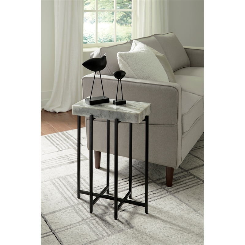 View Point White Genuine Marble Top 24-Inch Tall Modern Accent End Table