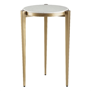 Billie 24&quot Tall Round Genuine White Marble Top Accent End Table with Gold Frame