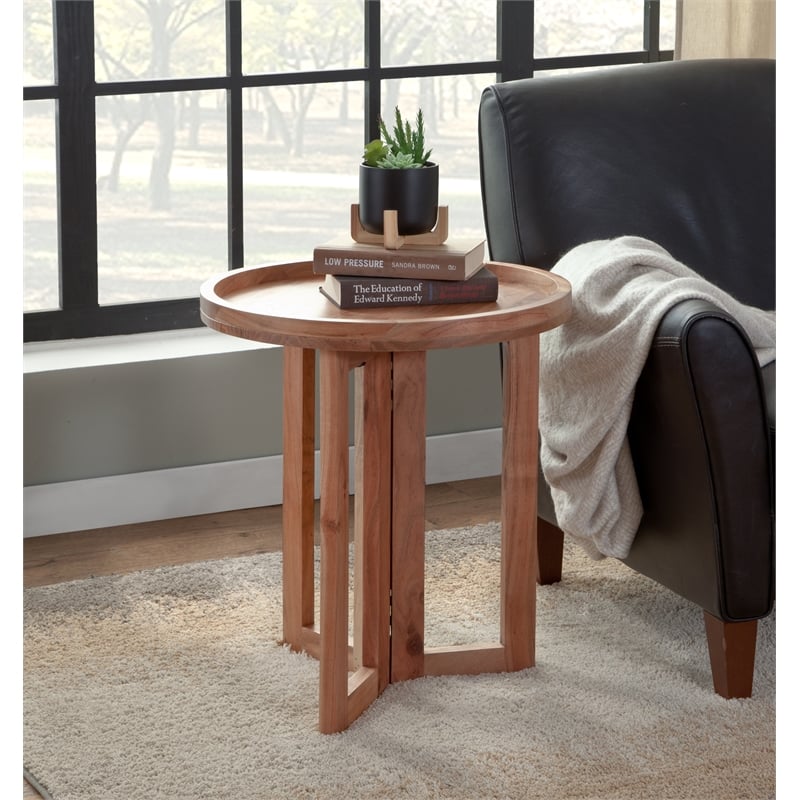 Martin Svensson Home Naples Round Wood End Table with Tray Top in Natural