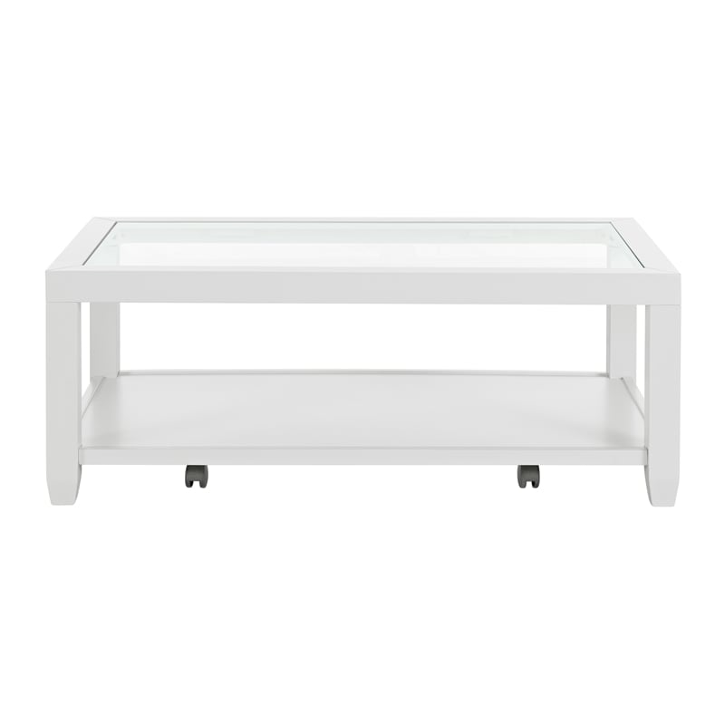 Cordero Wood and Glass Top White Coffee Table with Shelf Storage