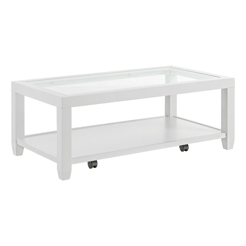Cordero Wood and Glass Top White Coffee Table with Shelf Storage