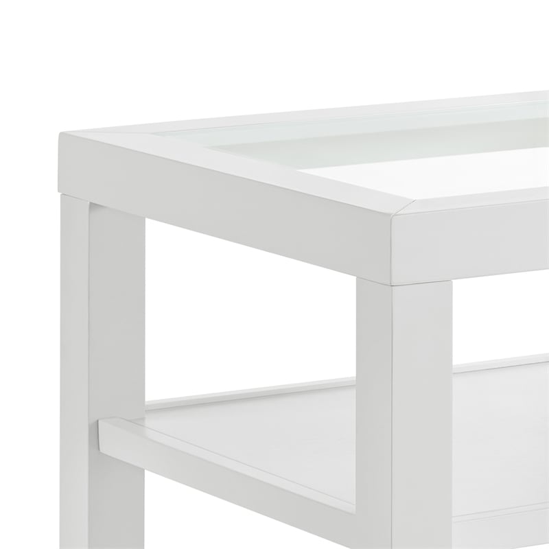 Cordero Wood and Glass Top White End Table with Shelves Storage