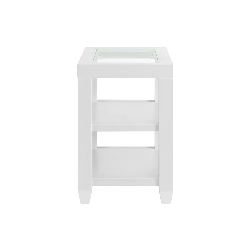 Cordero Wood and Glass Top White Chairside End Table with Shelves Storage