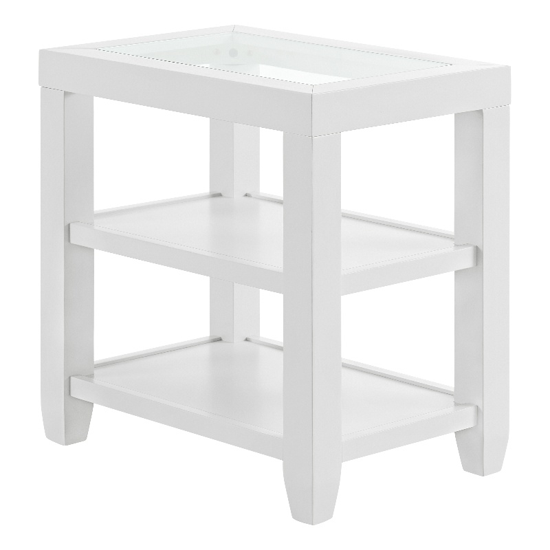 Cordero Wood and Glass Top White Chairside End Table with Shelves Storage