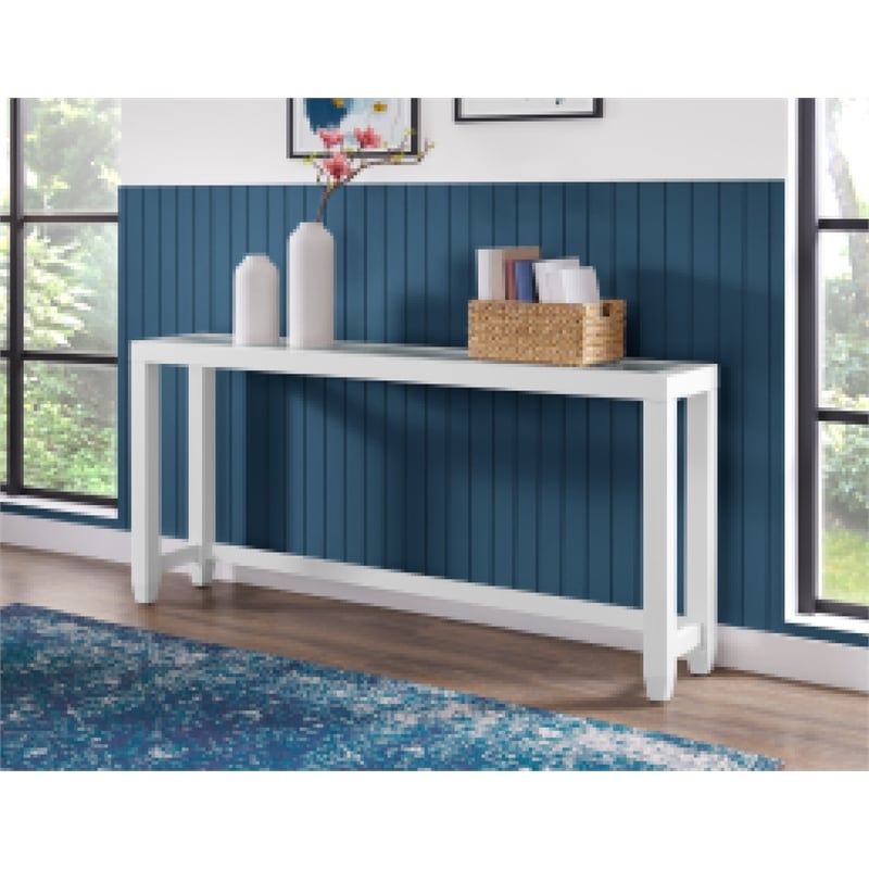 Cordero Wood and Glass Top White Sofa Console Entryway Table
