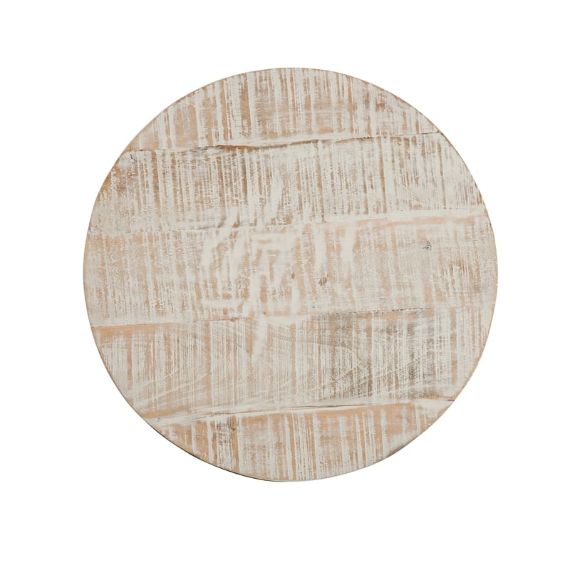 Martin Svensson Home Abbott Round Solid Wood and Jute End Table in Whitewash
