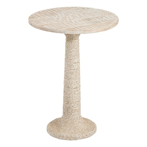 Martin Svensson Home Abbott Round Solid Wood and Jute End Table in Whitewash