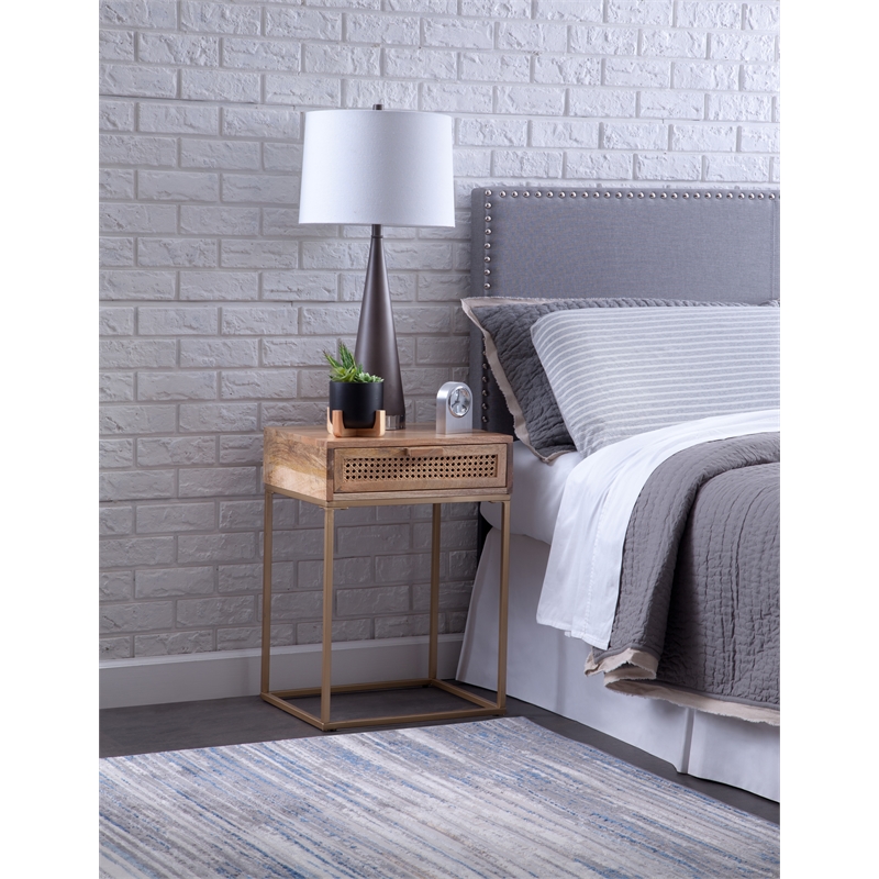 Auckland 25-Inch Tall Solid Wood and Metal Natural End Table