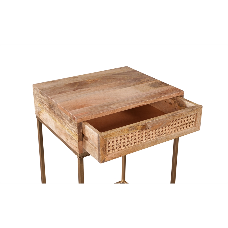 Auckland 25-Inch Tall Solid Wood and Metal Natural End Table