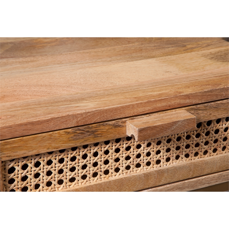 Auckland 25-Inch Tall Solid Wood and Metal Natural End Table