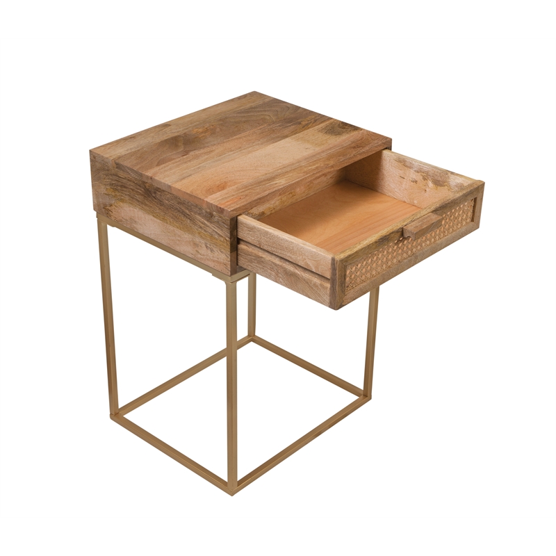 Auckland 25-Inch Tall Solid Wood and Metal Natural End Table