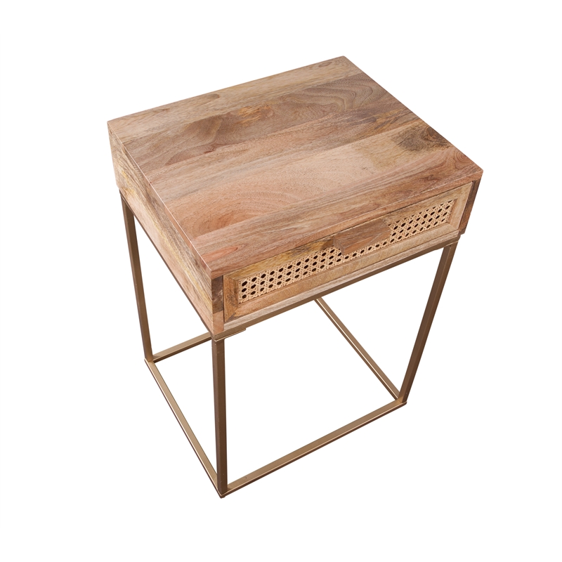 Auckland 25-Inch Tall Solid Wood and Metal Natural End Table