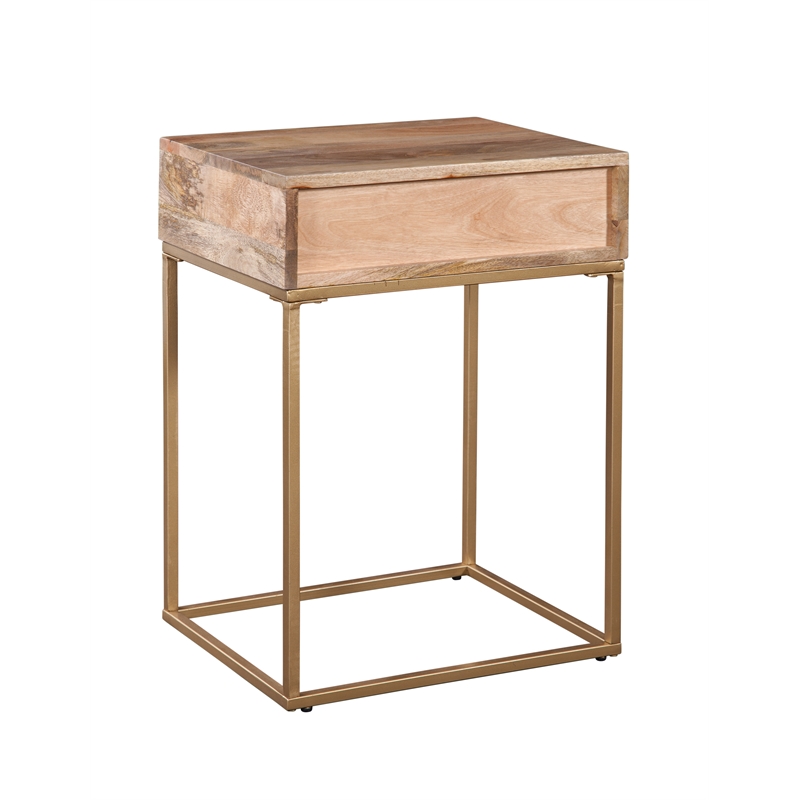 Auckland 25-Inch Tall Solid Wood and Metal Natural End Table
