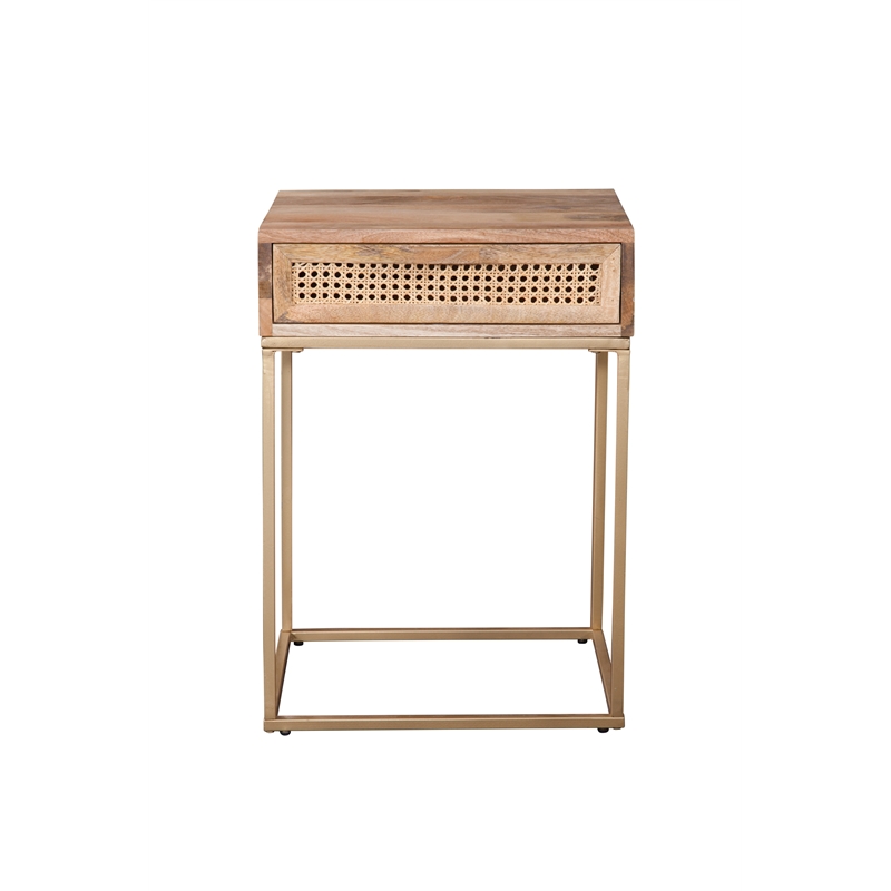 Auckland 25-Inch Tall Solid Wood and Metal Natural End Table