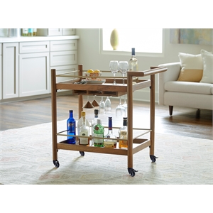 Nouveau 2 Shelf Nutmeg Solid Wood Bar Cart with Stemware Storage