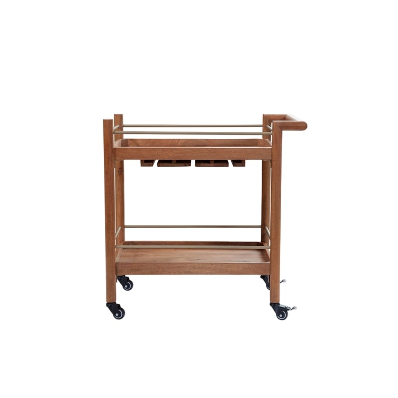 Nouveau 2 Shelf Nutmeg Solid Wood Bar Cart with Stemware Storage