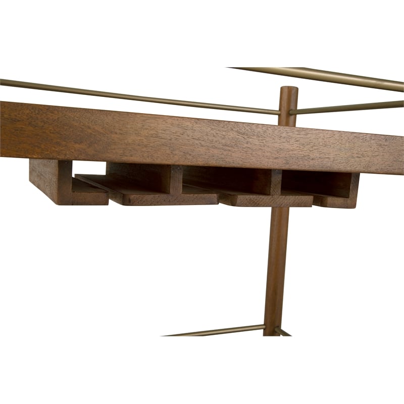 Nouveau 2 Shelf Nutmeg Solid Wood Bar Cart with Stemware Storage