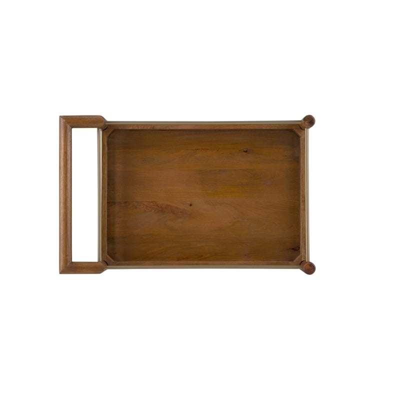 Nouveau 2 Shelf Nutmeg Solid Wood Bar Cart with Stemware Storage