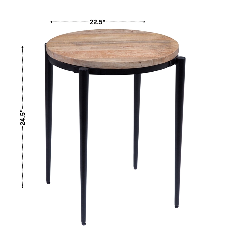 Florence Natural Solid Wood Top and Black Metal Base Round End Table