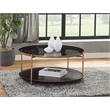 Stevie Round Enameled Black Metal and Wood Tray Top Coffee Table with Storage