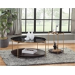 Stevie Round Enameled Black Metal and Wood Tray Top Coffee Table with Storage