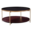 Stevie Round Enameled Black Metal and Wood Tray Top Coffee Table with Storage