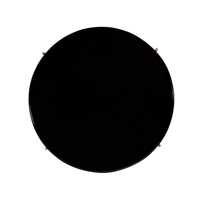 Stevie Round Enameled Black Metal and Wood Tray Top End Table with Storage