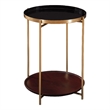 Stevie Round Enameled Black Metal and Wood Tray Top End Table with Storage