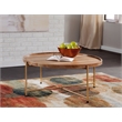 Hemingway Natural Solid Wood and Gold Metal Round Tray Top Coffee Table