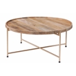 Hemingway Natural Solid Wood and Gold Metal Round Tray Top Coffee Table