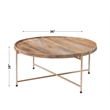Hemingway Natural Solid Wood and Gold Metal Round Tray Top Coffee Table