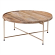 Hemingway Natural Solid Wood and Gold Metal Round Tray Top Coffee Table