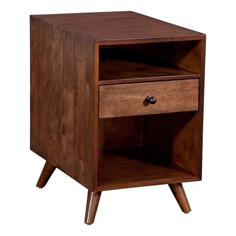 Cinnamon Brown Mid-Century Modern Wood Chairside End Table with Power